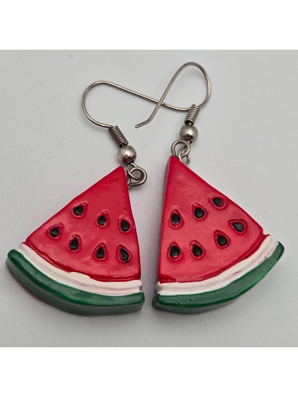 ✨2/$10✨ Handpainted Wood Watermelon Slice Dangle Earrings 2" Cute
